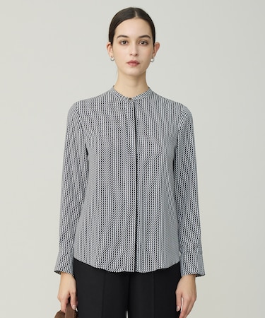 【新色追加・WEB限定カラーあり】BackSatinAmunzen バンドカラーブラウス