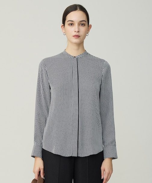 【新色追加・WEB限定カラーあり】BackSatinAmunzen バンドカラーブラウス