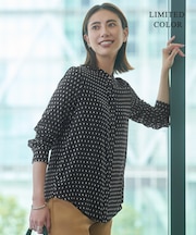 【WEB限定カラーあり・接触冷感・UVケア・速乾・洗える】BackSatinAmunzen バンドカラーブラウス