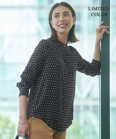 【WEB限定カラーあり・接触冷感・UVケア・速乾・洗える】BackSatinAmunzen バンドカラーブラウス