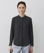 【新色追加・WEB限定カラーあり】BackSatinAmunzen バンドカラーブラウス