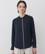 【新色追加・WEB限定カラーあり】BackSatinAmunzen バンドカラーブラウス