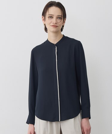 【新色追加・WEB限定カラーあり】BackSatinAmunzen バンドカラーブラウス