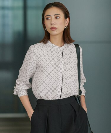 【WEB限定カラーあり・接触冷感・UVケア・速乾・洗える】BackSatinAmunzen バンドカラーブラウス