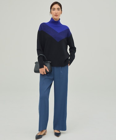 ウォームサテン ワイドストレートパンツ