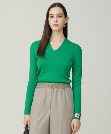 【新色追加】 エクストラファインメリノリブ Vネックプルオーバー