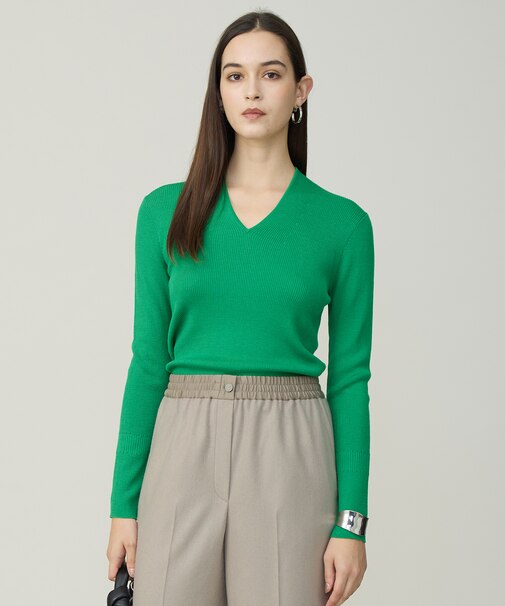 【新色追加】 エクストラファインメリノリブ Vネックプルオーバー