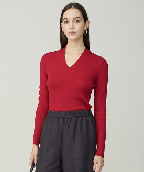 【新色追加】 エクストラファインメリノリブ Vネックプルオーバー