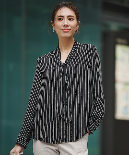 【新色追加】BackSatinAmunzen 配色ボウタイブラウス