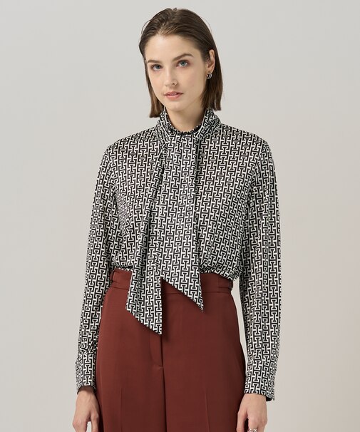 【30th ANNIVERSARY】 モノグラムプリントスムース ボウタイブラウス