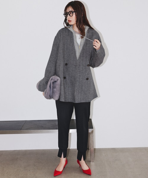 WoolRever ノーカラーショートコート｜アイシービーの通販｜&mall