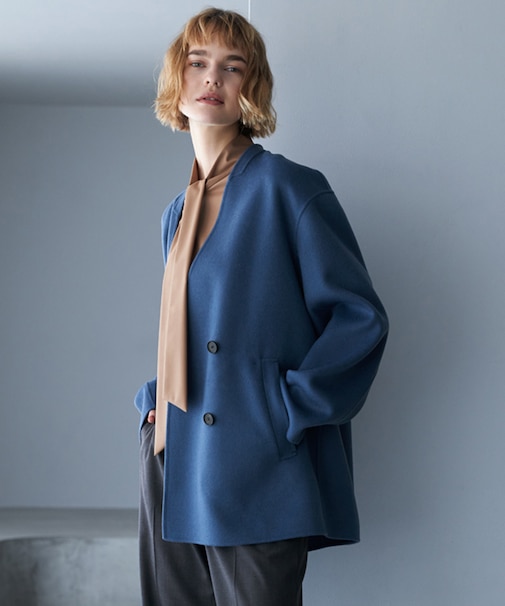 WoolRever ノーカラーショートコート