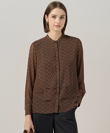 【30th ANNIVERSARY】 モノグラムプリントシフォン バンドカラーブラウス