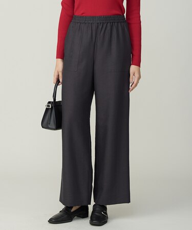 【洗える】ウールワッシャーツイル ワイドストレートパンツ