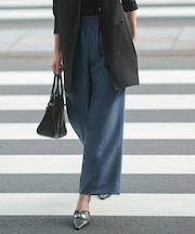 【洗える】ウールワッシャーツイル ワイドストレートパンツ