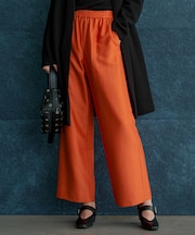 【洗える】ウールワッシャーツイル ワイドストレートパンツ