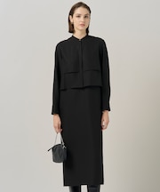 【洗える】ウールワッシャーツイル シャツドッキング ワンピース