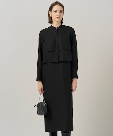 【洗える】ウールワッシャーツイル シャツドッキング ワンピース