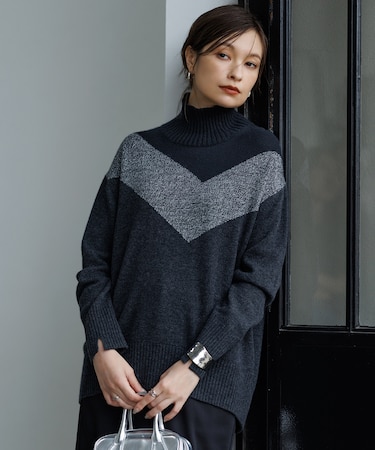 ソフトカシミヤミックス インターシャ ハイネックニット