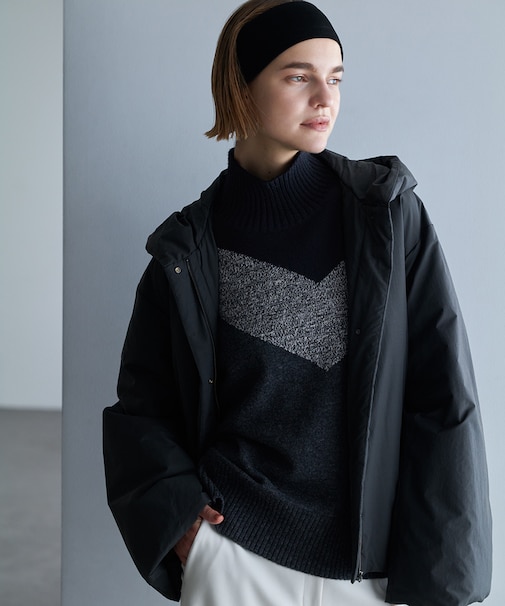 【WEB限定カラーあり・撥水加工】ADSダウン フーデットミドル丈コート