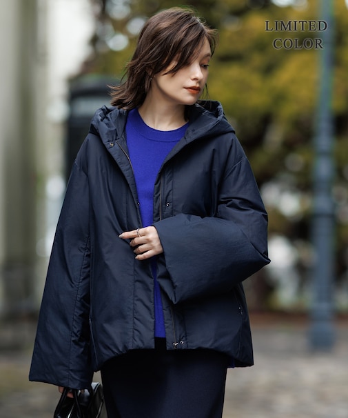 【WEB限定カラーあり・撥水加工】ADSダウン フーデットミドル丈コート