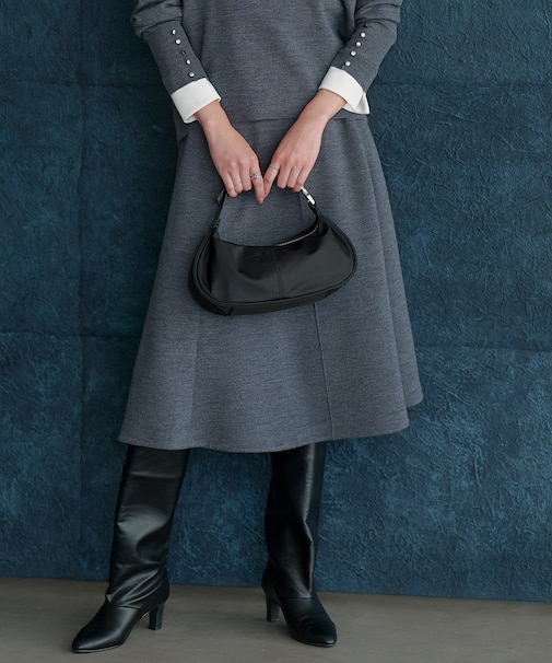 【洗える】 シルキーウールダブルフェイス ニットフレアスカート