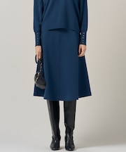 【洗える】 シルキーウールダブルフェイス ニットフレアスカート