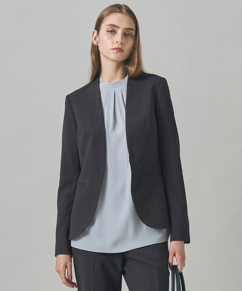 ニコ様■美品 ICB UVケア ウール2WAYストレッチ ノーカラージャケット UVカット・洗える】ウール2WAYストレッチ ノーカラージャケット｜アイ