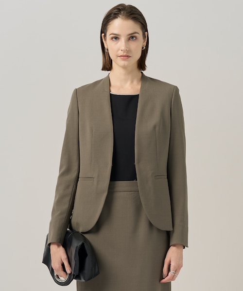 ニコ様■美品 ICB UVケア ウール2WAYストレッチ ノーカラージャケット UVカット・洗える】ウール2WAYストレッチ ノーカラージャケット｜アイ