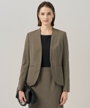 【UVカット・洗える】ウール2WAYストレッチ ノーカラージャケット