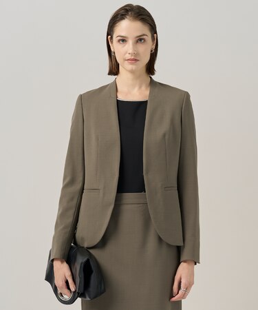 【UVカット・洗える】ウール2WAYストレッチ ノーカラージャケット