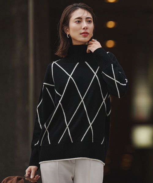 ソフトカシミヤミックス ダイヤ柄ハイネックニット ソフトカシミヤミックス ダイヤ柄ハイネックニット｜アイシービーの