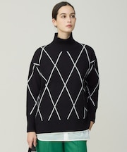 ソフトカシミヤミックス ダイヤ柄ハイネックニット