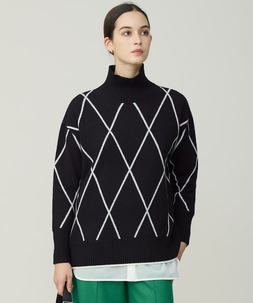 ソフトカシミヤミックス ダイヤ柄ハイネックニット