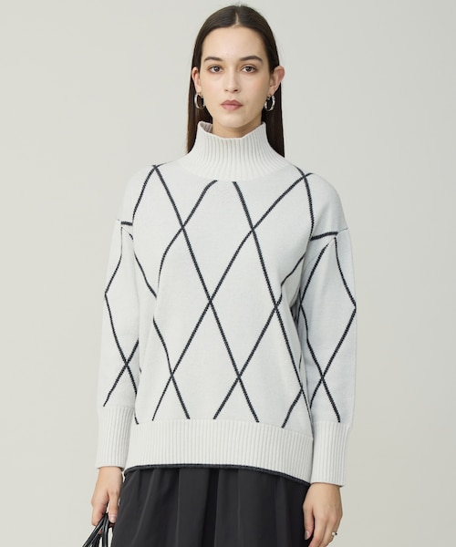 ソフトカシミヤミックス ダイヤ柄ハイネックニット｜アイシービーの