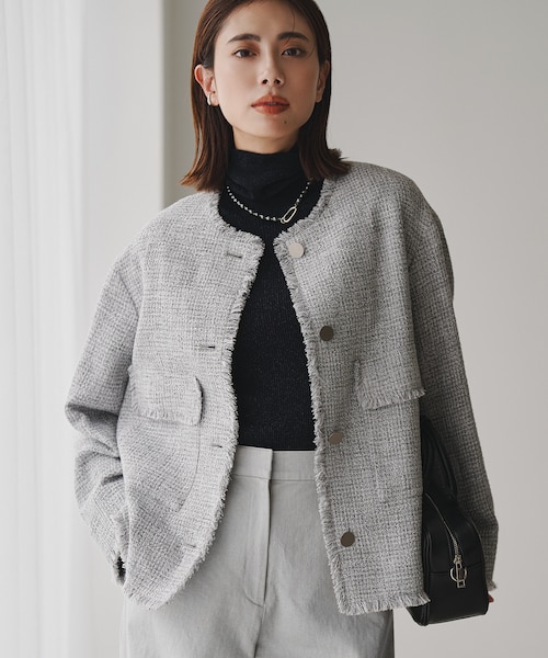 ライトブッチャーツイード ノーカラージャケット｜アイシービーの通販