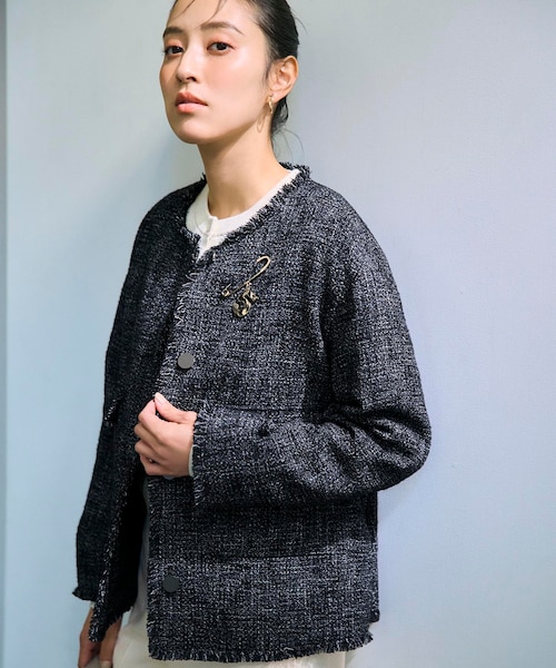 KUMIKYOKU NAVY】ダブルクロスストレッチ ノーカラーコート