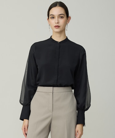 オーガンコンビシャーティング シアーレイヤードスリーブブラウス