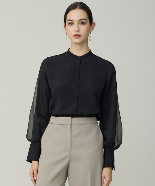 オーガンコンビシャーティング シアーレイヤードスリーブブラウス