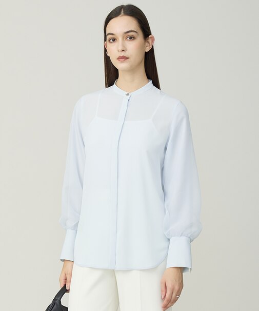 オーガンコンビシャーティング シアーレイヤードスリーブブラウス