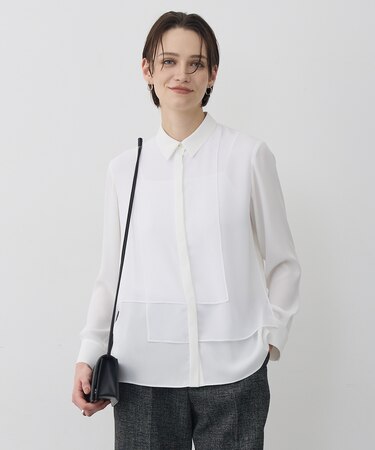 BackSatinAmunzen  異素材デザイン シャツブラウス