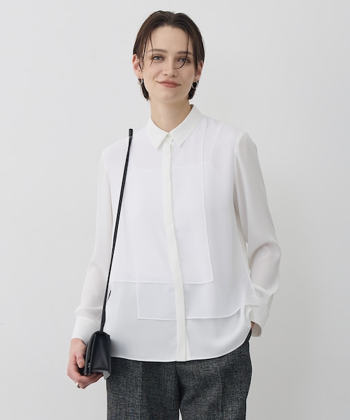 BackSatinAmunzen  異素材デザイン シャツブラウス