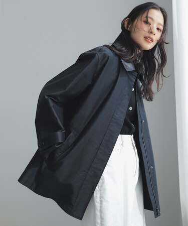 【配色襟取り外し可能】ライトモールスキン キルトライナー付きステンカラーコート