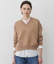 コットンポリエステルスムース Vネックニット