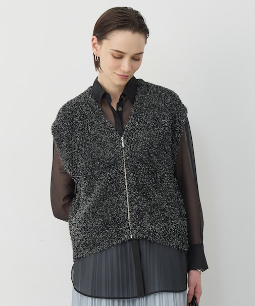 ツイーディーニット ジップアップジレ