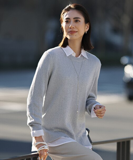 グロッシーペーパーブレンド クルーネックプルオーバー