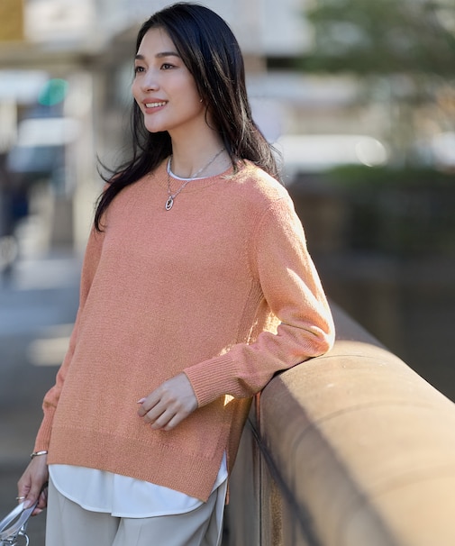 グロッシーペーパーブレンド クルーネックプルオーバー