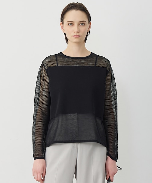 パネルパターンメッシュ ニットプルオーバー