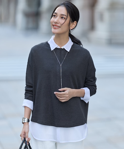 リネンレーヨンハイゲージ プルオーバーニット