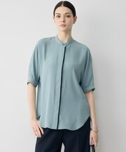 【新色追加・WEB限定カラーあり】BackSatinAmunzen 5分袖バンドカラーブラウス